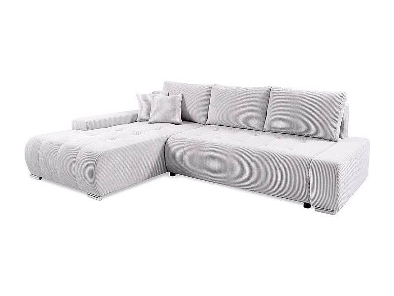 Canapé d'angle convertible gauche 4 places coffre Jonas velours côtelé Blanc Cassé