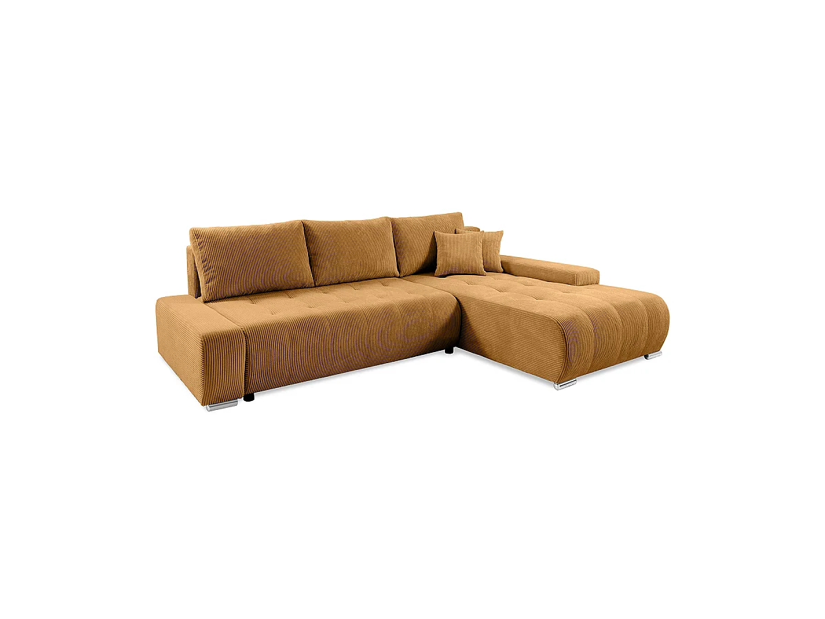 Canapé d'angle convertible droit 4 places coffre Jonas velours côtelé Jaune