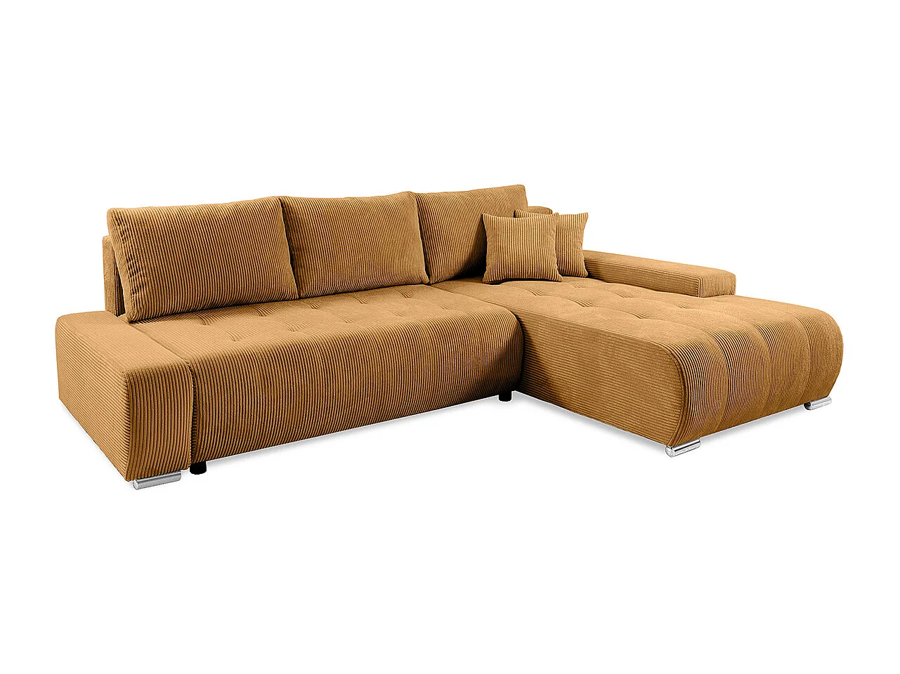 Canapé d'angle convertible droit 4 places coffre Jonas velours côtelé Jaune