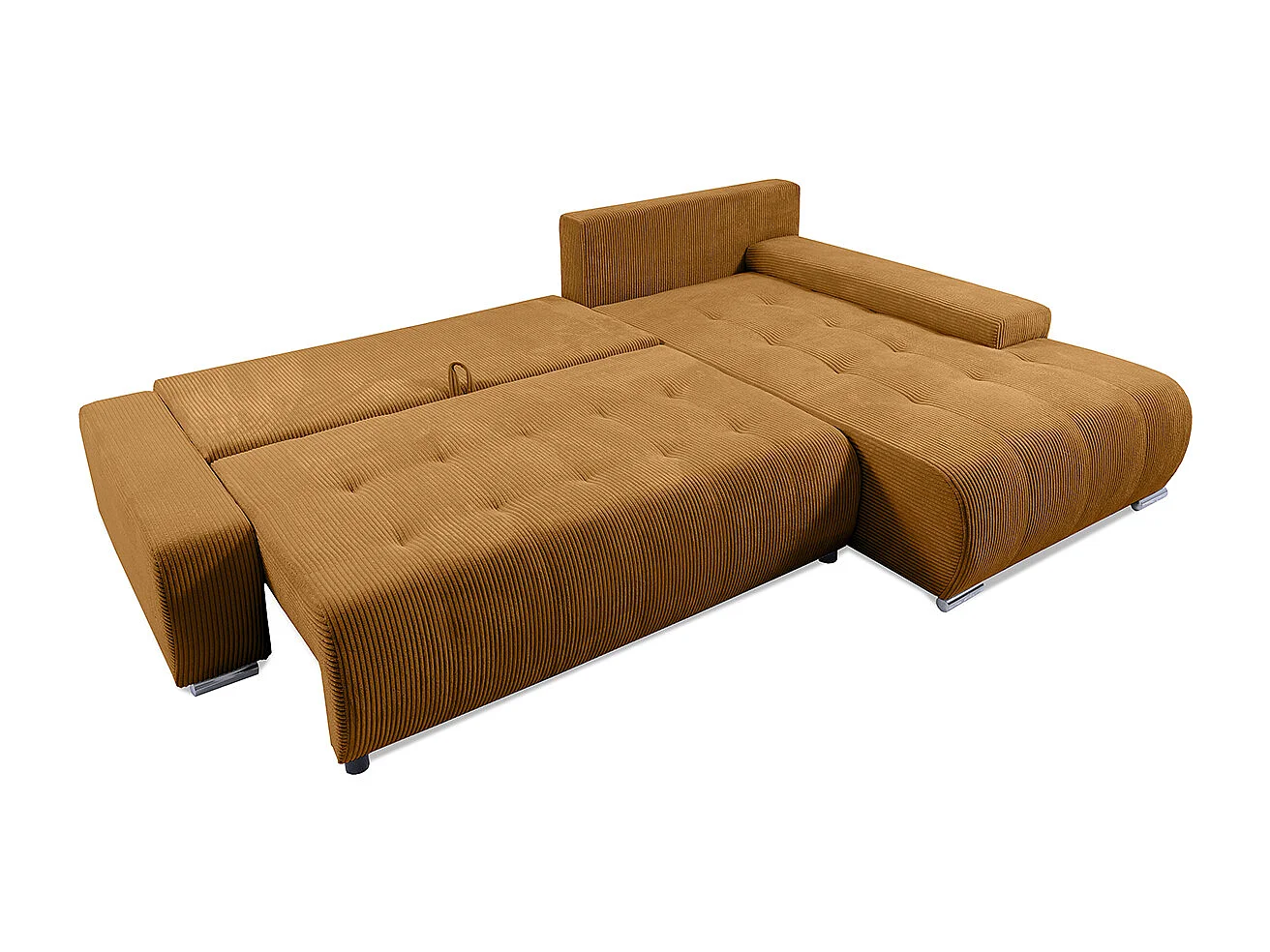 Canapé d'angle convertible droit 4 places coffre Jonas velours côtelé Jaune