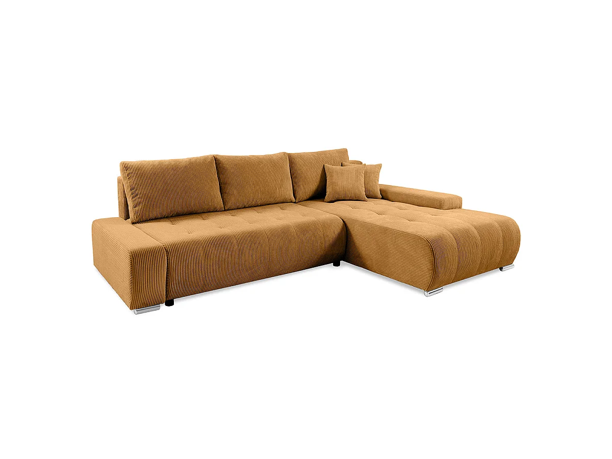 Canapé d'angle convertible 4 places avec coffre en velours jaune