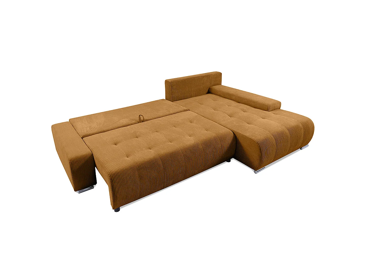 Canapé d'angle convertible 4 places avec coffre en velours jaune