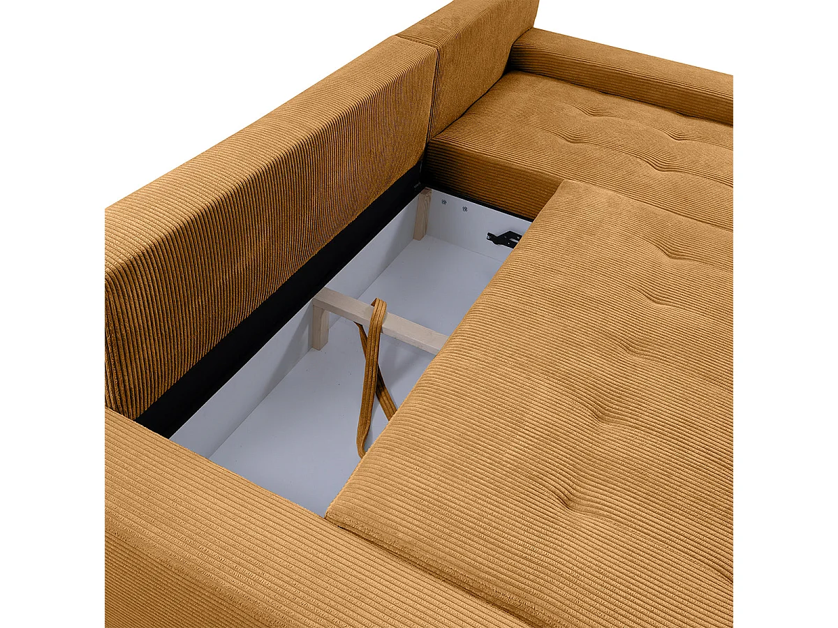 Canapé d'angle convertible 4 places avec coffre en velours jaune