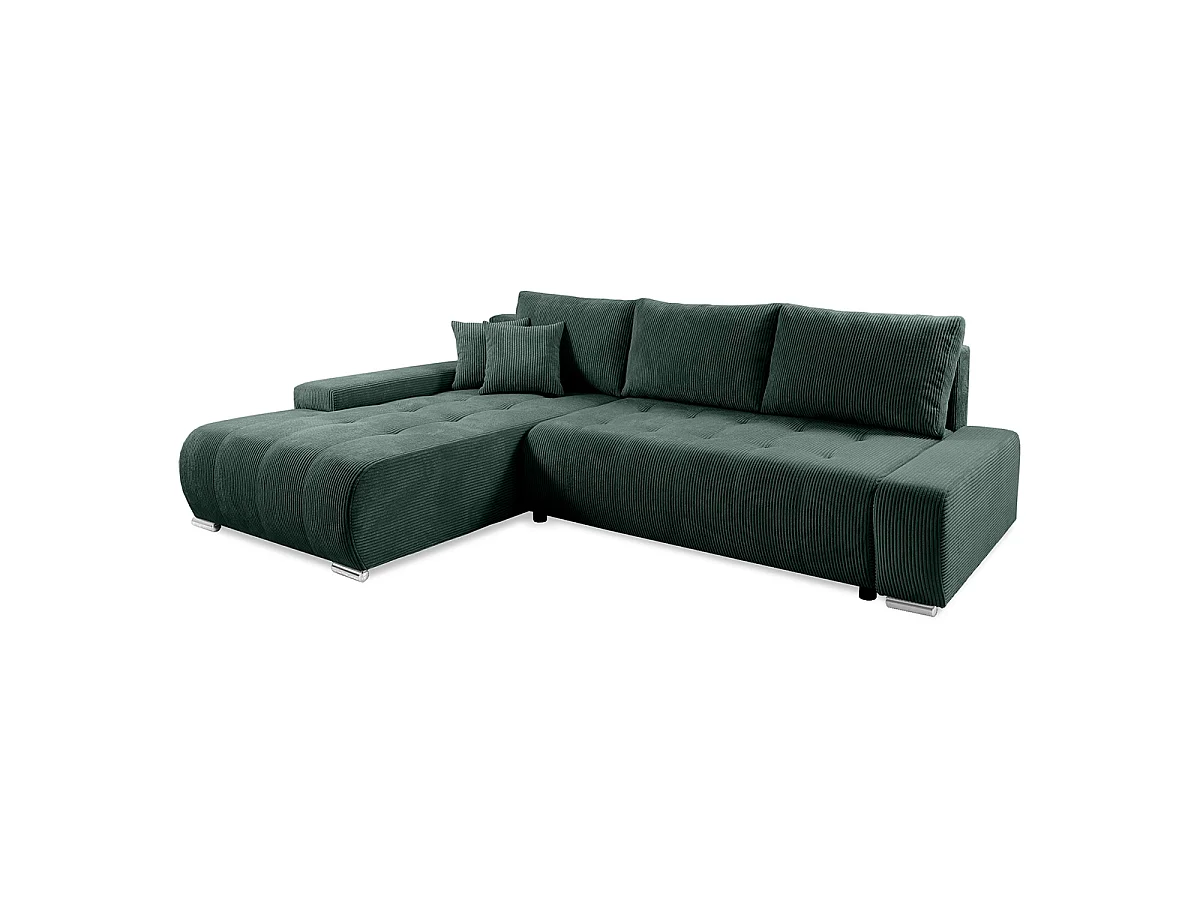 Canapé d'angle convertible gauche 4 places coffre Jonas velours côtelé Vert Sapin