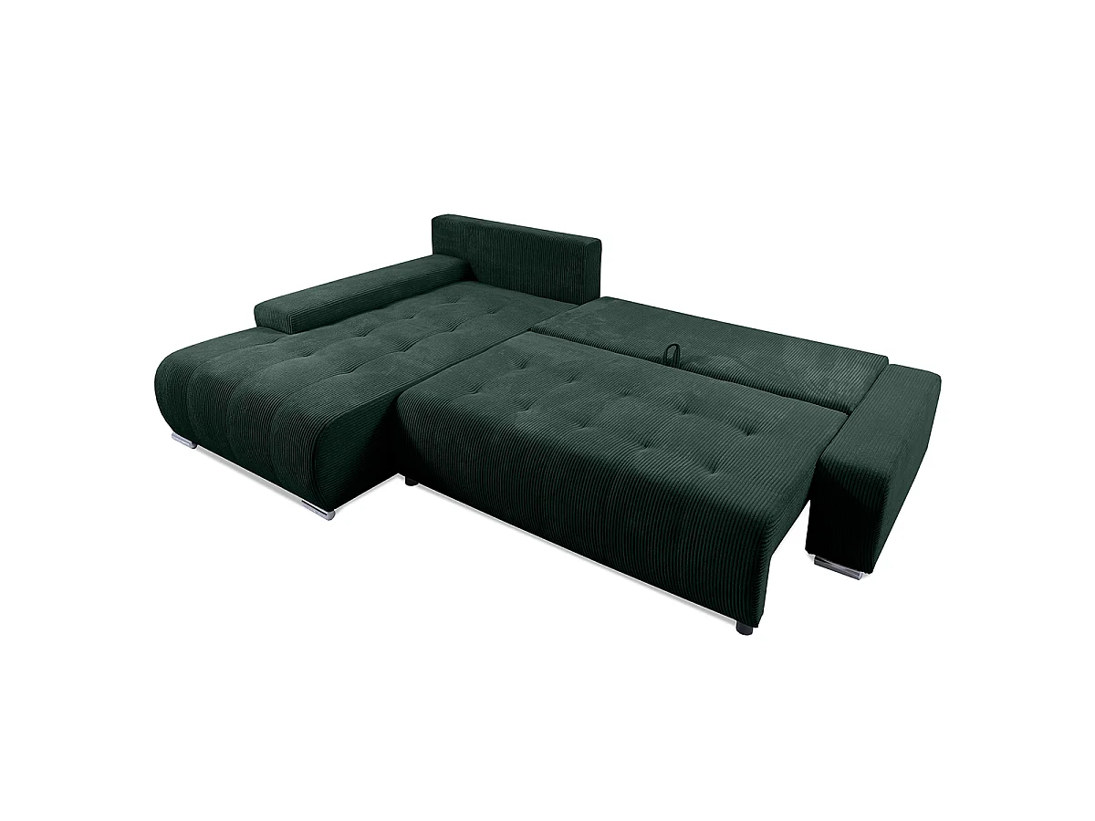 Canapé d'angle convertible gauche 4 places coffre Jonas velours côtelé Vert Sapin