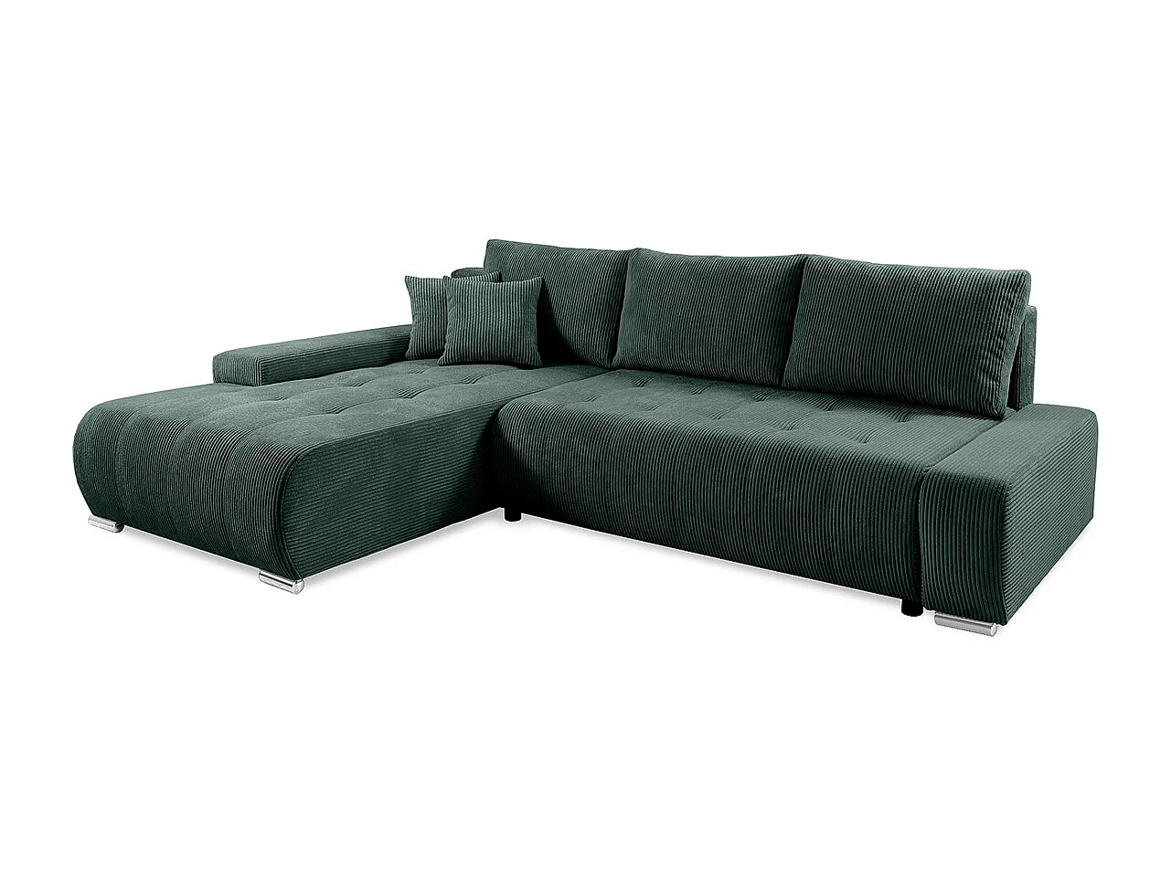 Canapé d'angle convertible gauche 4 places coffre Jonas velours côtelé Vert Sapin