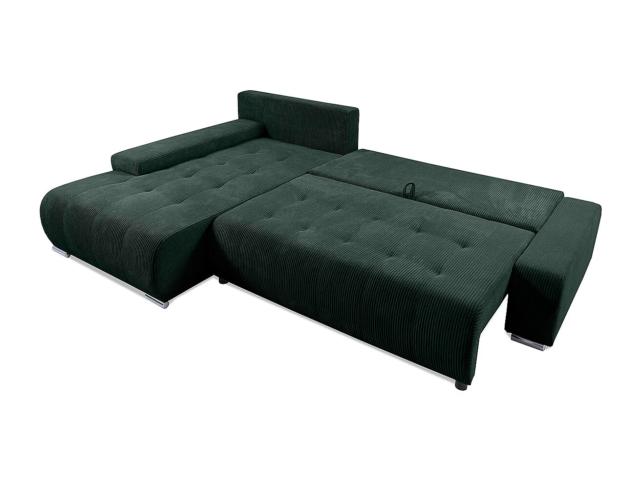 Canapé d'angle convertible gauche 4 places coffre Jonas velours côtelé Vert Sapin