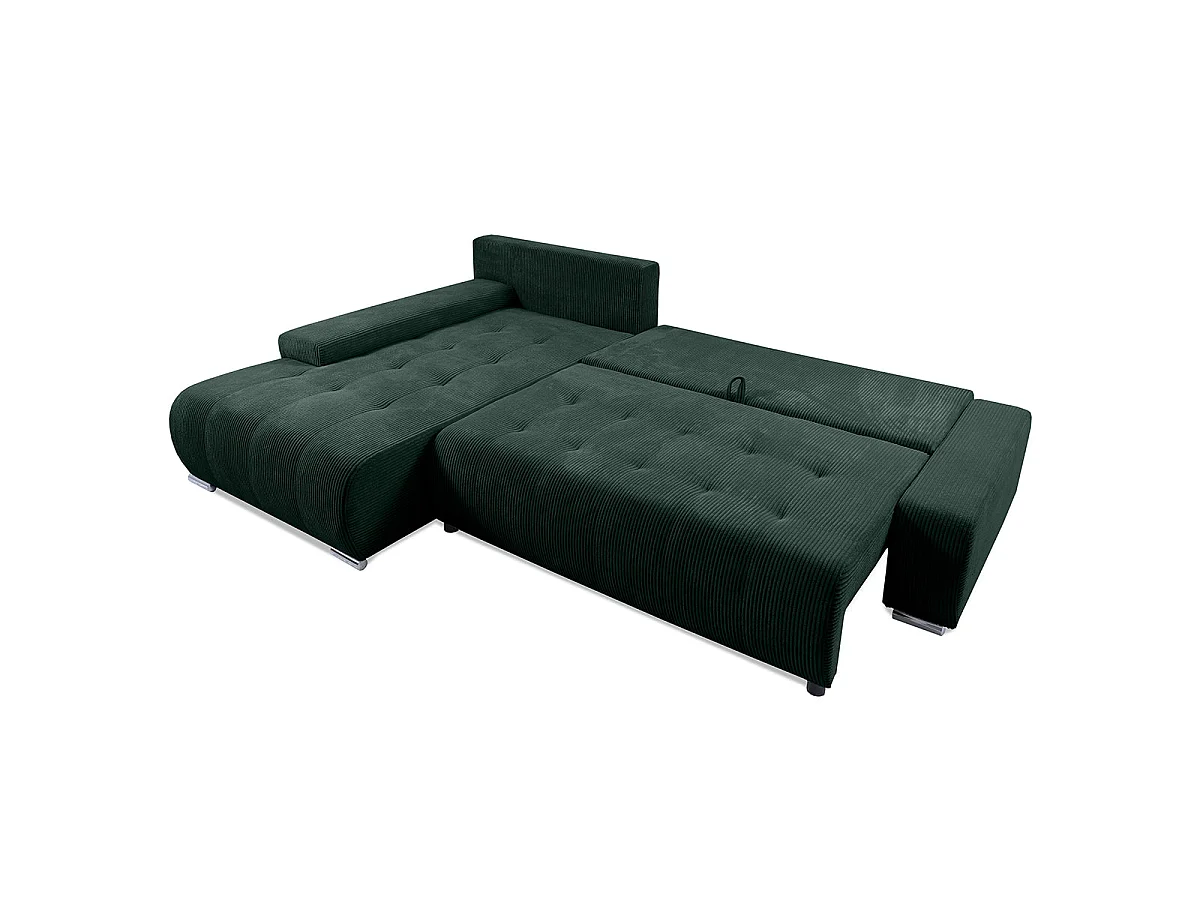 Canapé d'angle convertible 4 places avec coffre en velours vert
