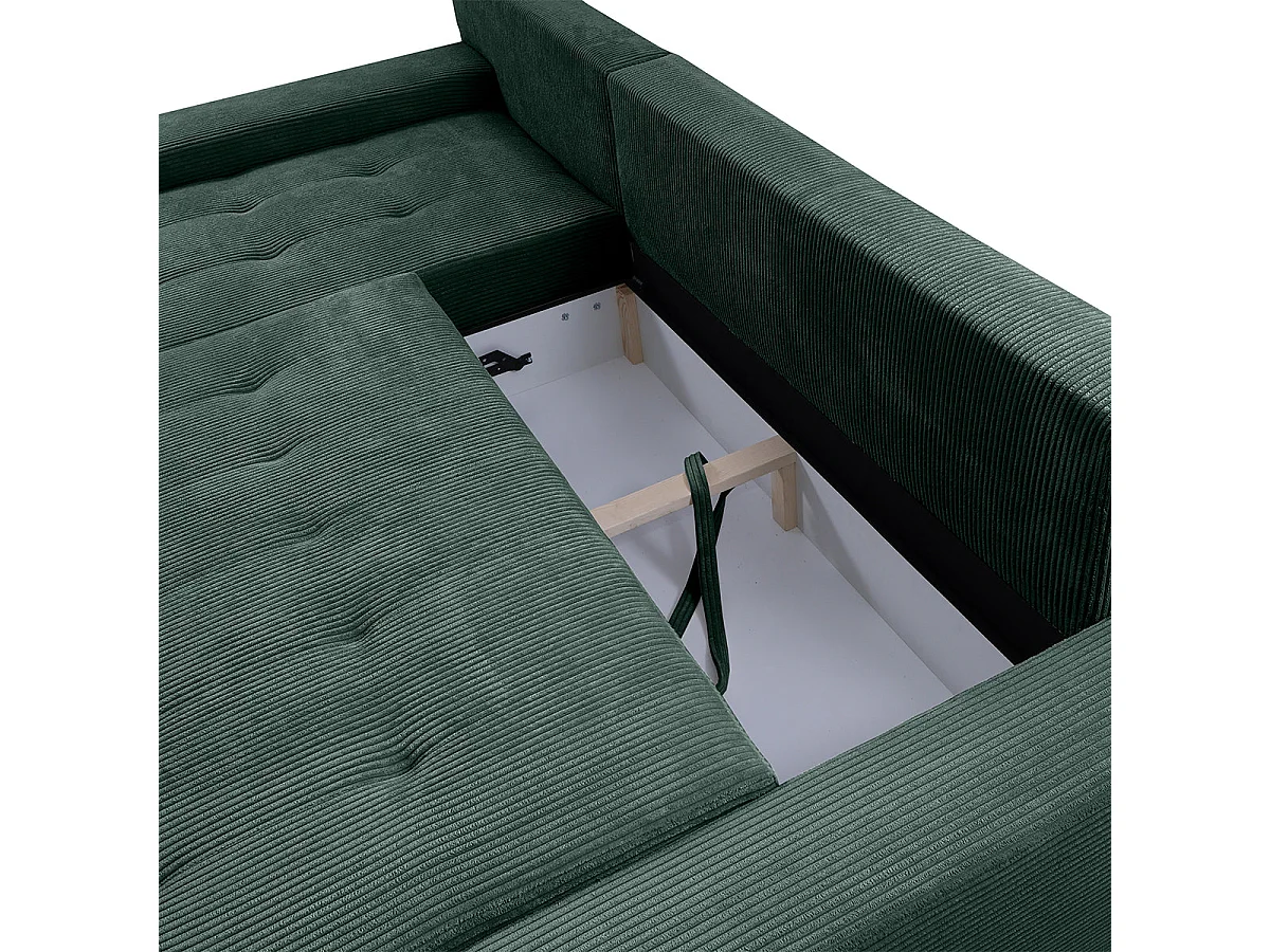 Canapé d'angle convertible 4 places avec coffre en velours vert