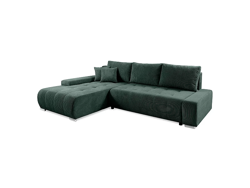 Canapé d'angle convertible gauche 4 places coffre Jonas velours côtelé Vert Sapin