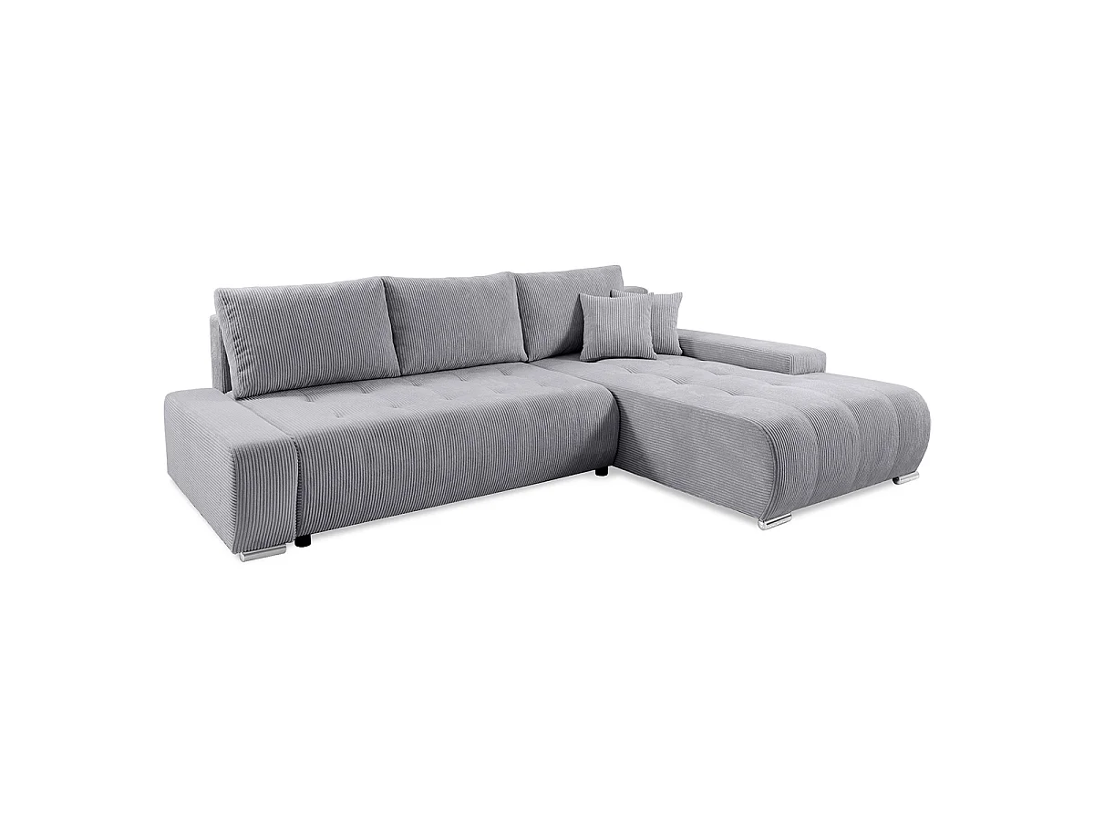 Canapé d'angle convertible droit 4 places coffre Jonas velours côtelé Gris Clair
