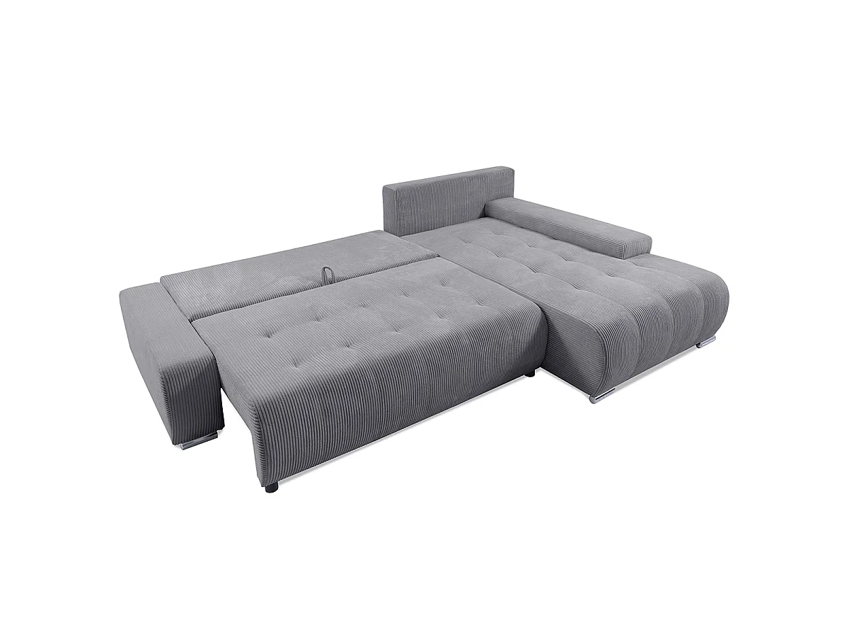 Canapé d'angle convertible droit 4 places coffre Jonas velours côtelé Gris Clair