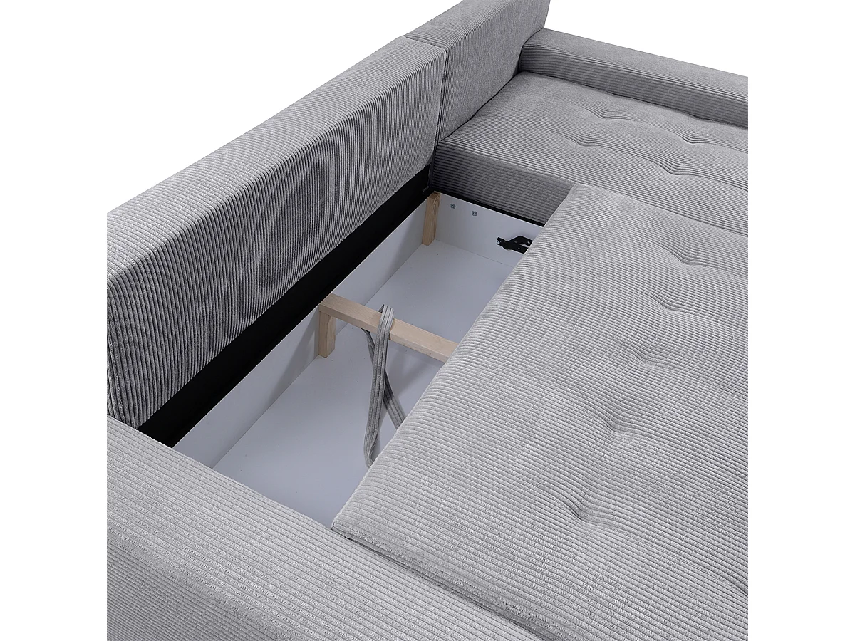 Canapé d'angle convertible droit 4 places coffre Jonas velours côtelé Gris Clair