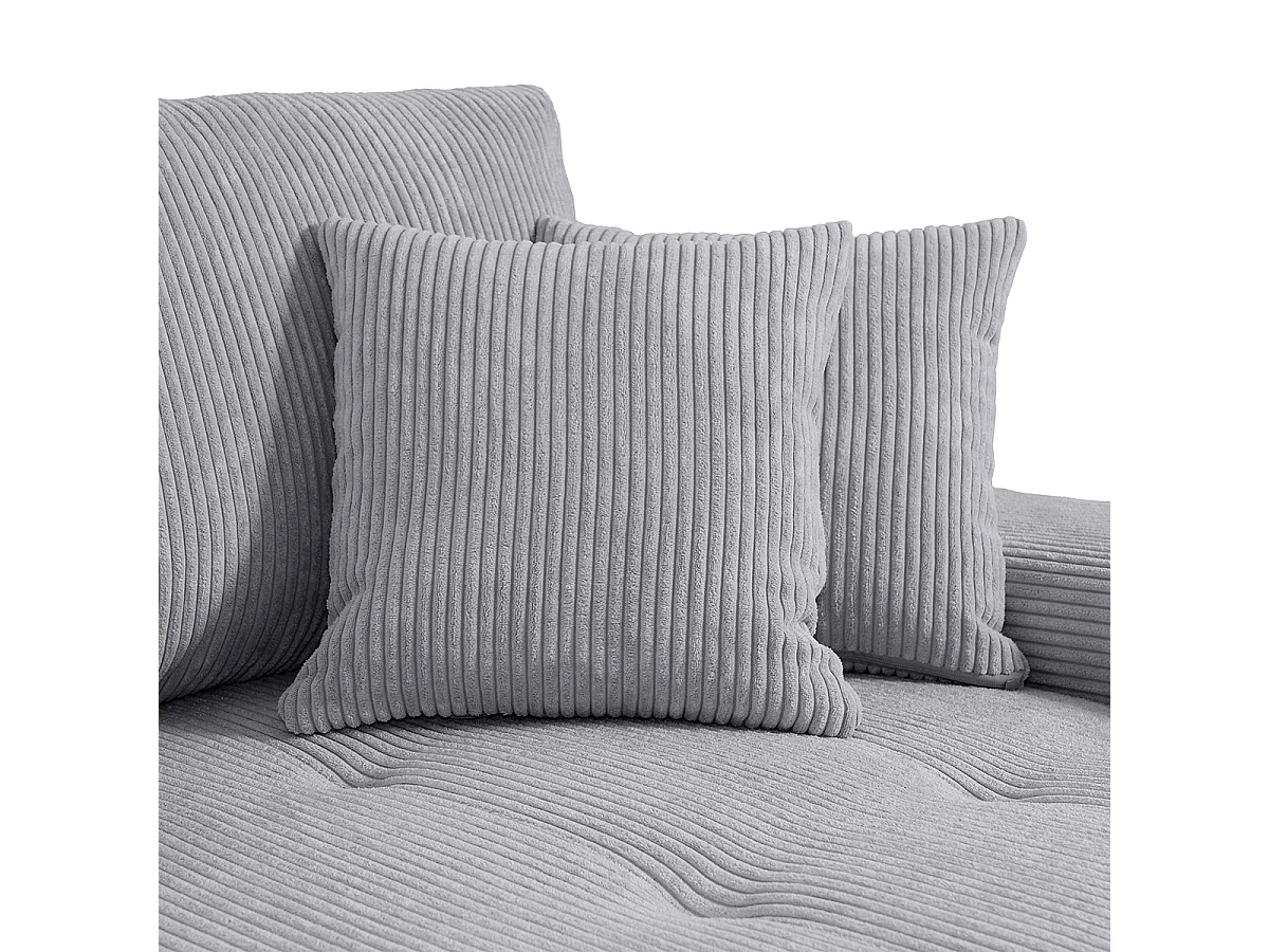 Canapé d'angle convertible droit 4 places coffre Jonas velours côtelé Gris Clair