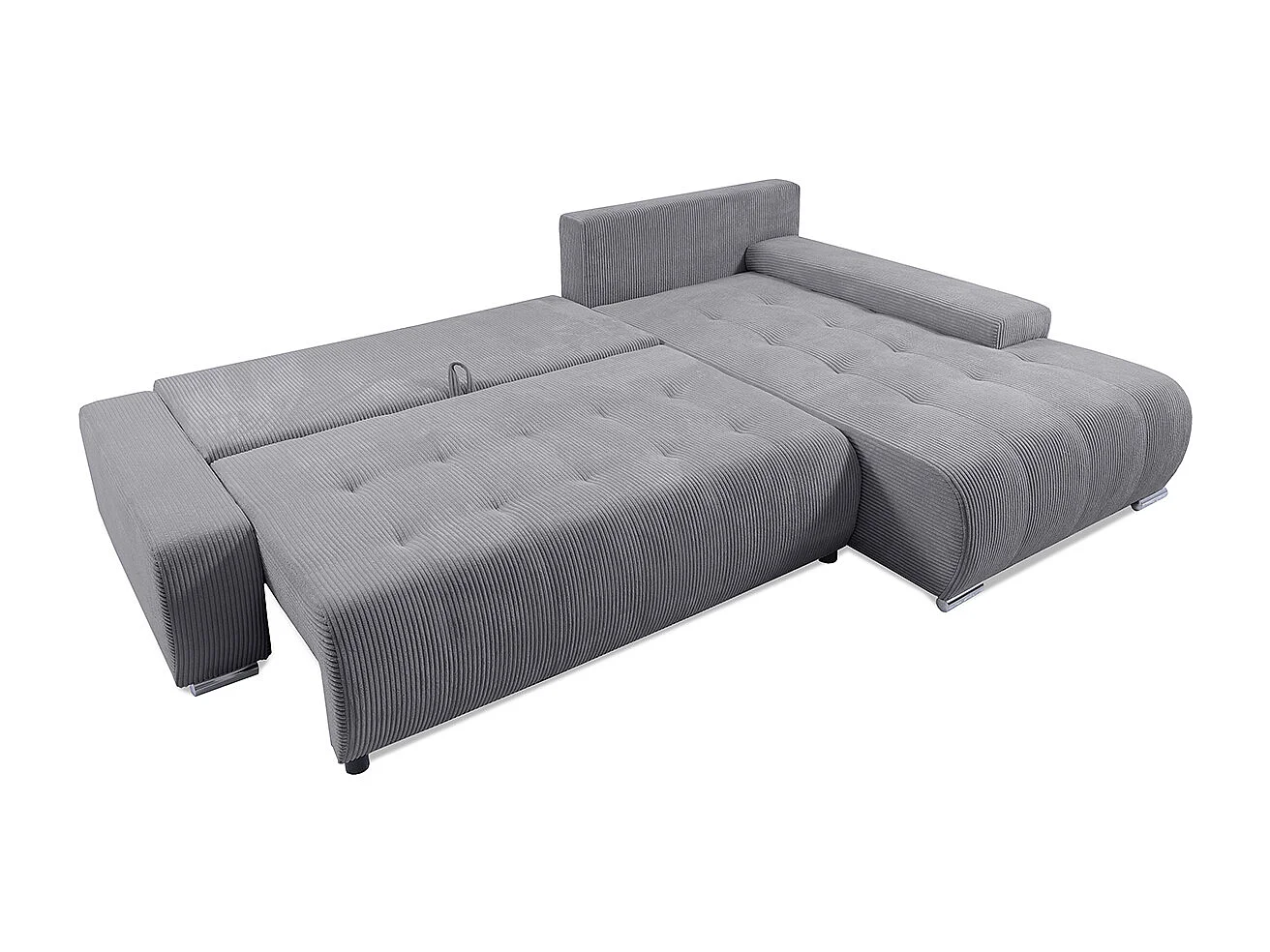 Canapé d'angle convertible droit 4 places coffre Jonas velours côtelé Gris Clair