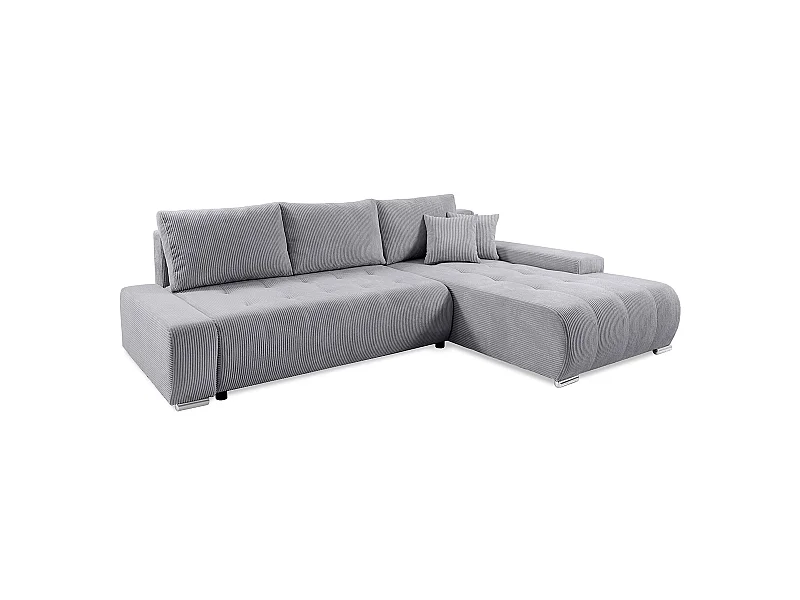 Canapé d'angle convertible droit 4 places coffre Jonas velours côtelé Gris Clair