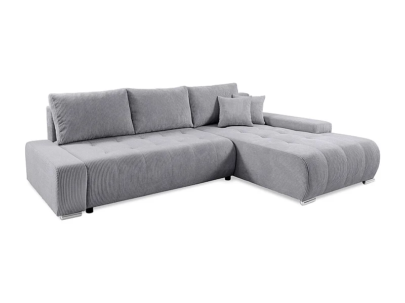 Canapé d'angle convertible droit 4 places coffre Jonas velours côtelé Gris Clair