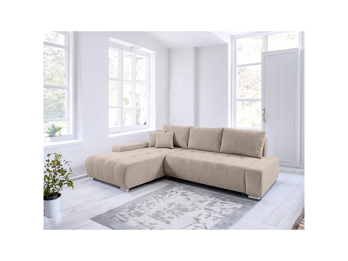 Canapé d'angle convertible gauche 4 places coffre Jonas velours côtelé Taupe