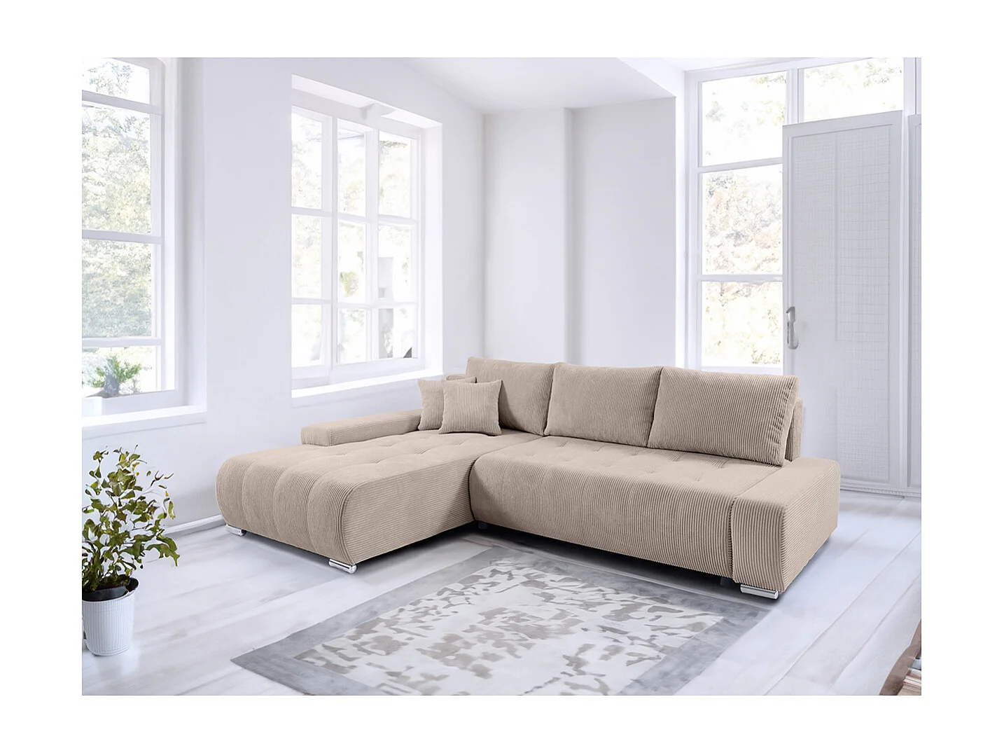 Canapé d'angle convertible gauche 4 places coffre Jonas velours côtelé Taupe