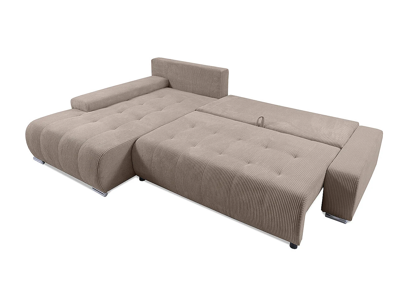 Canapé d'angle convertible gauche 4 places coffre Jonas velours côtelé Taupe