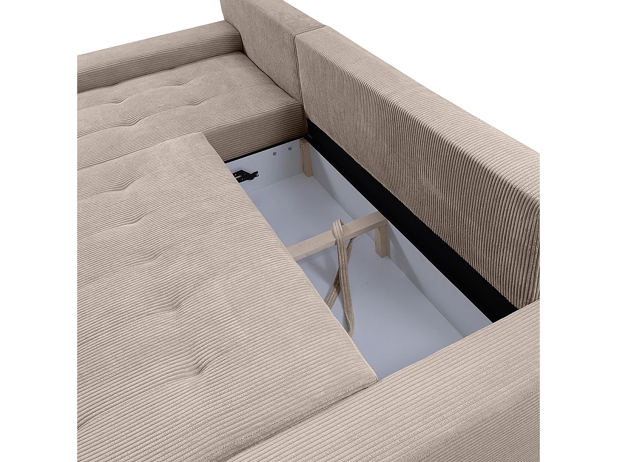 Canapé d'angle convertible gauche 4 places coffre Jonas velours côtelé Taupe