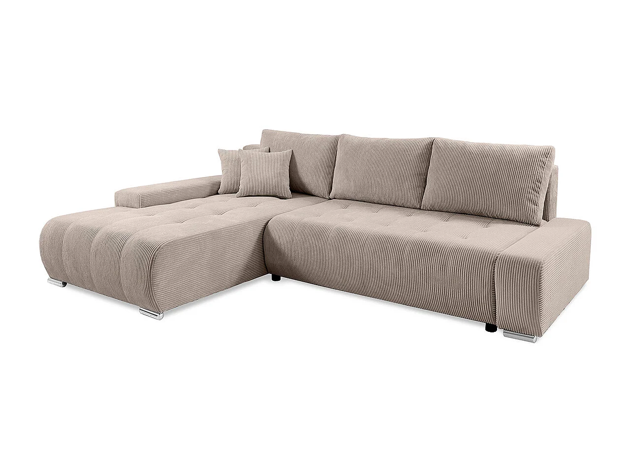 Canapé d'angle convertible gauche 4 places coffre Jonas velours côtelé Taupe