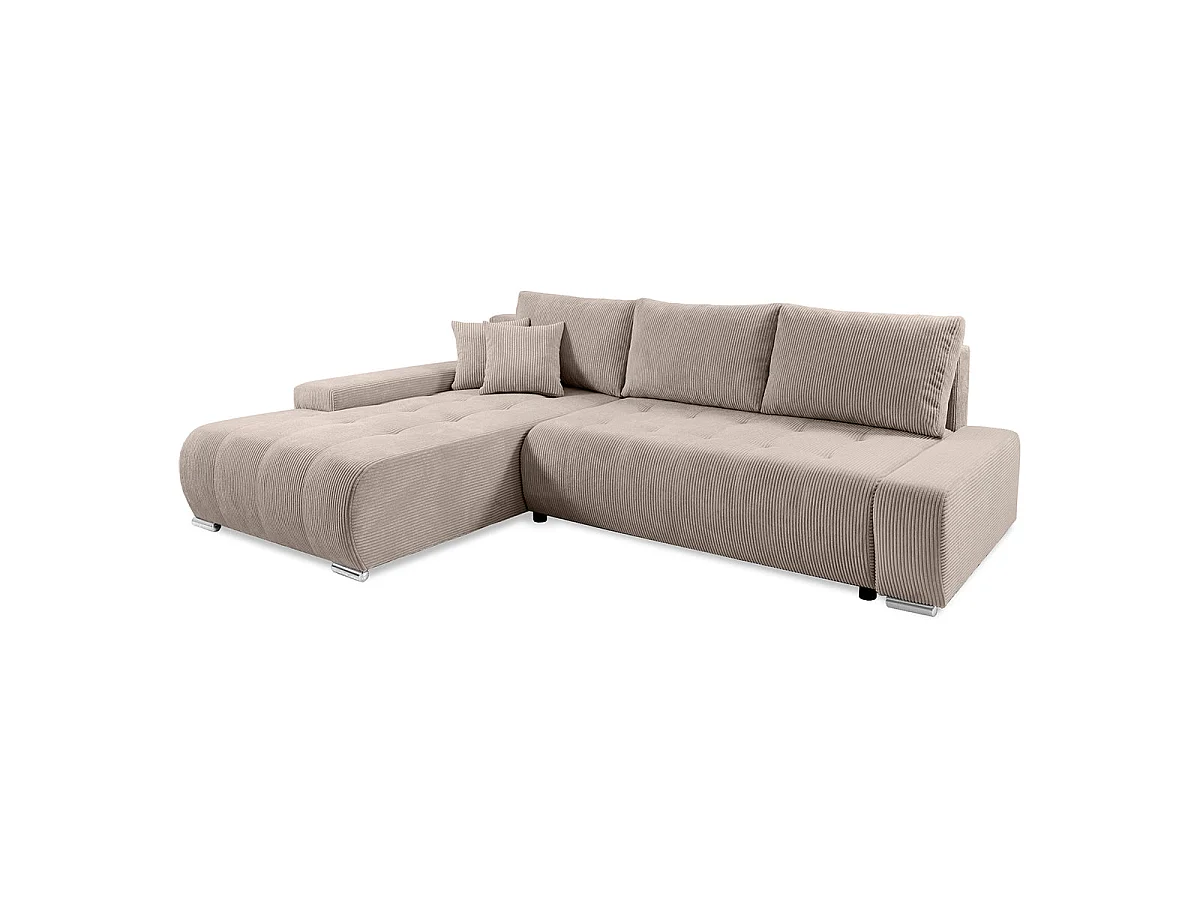 Canapé d'angle convertible 4 places avec coffre en velours taupe