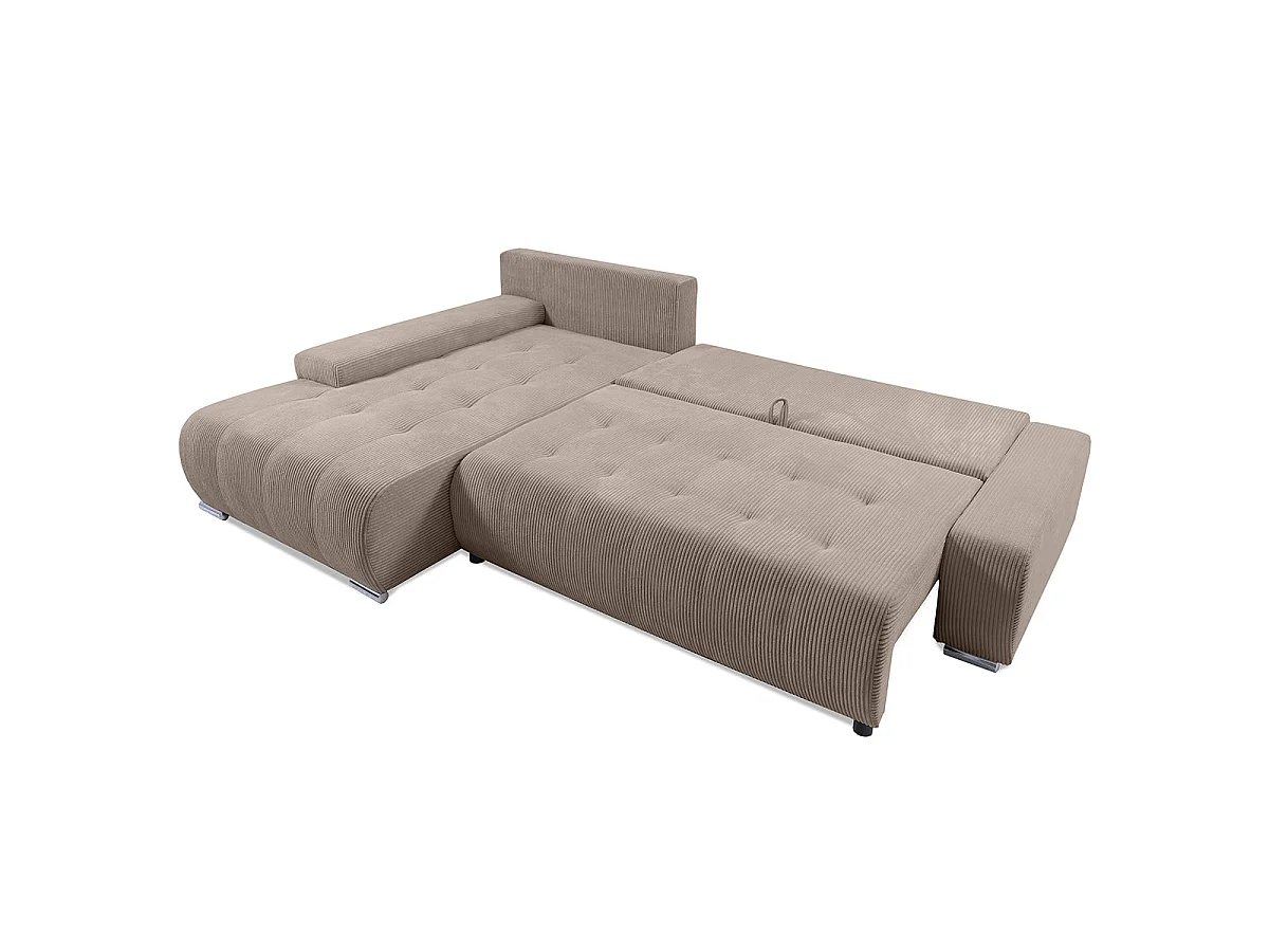 Canapé d'angle convertible 4 places avec coffre en velours taupe
