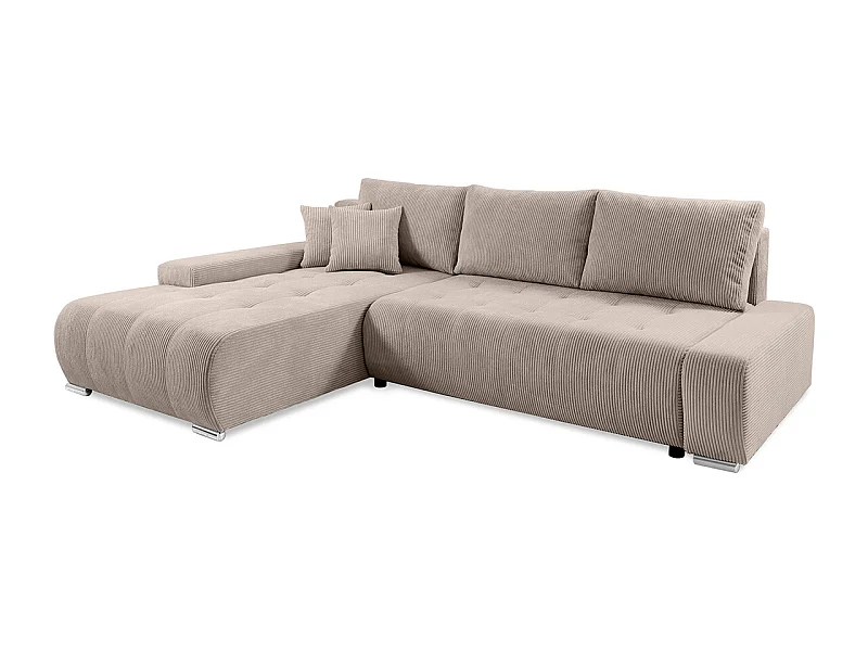 Canapé d'angle convertible gauche 4 places coffre Jonas velours côtelé Taupe