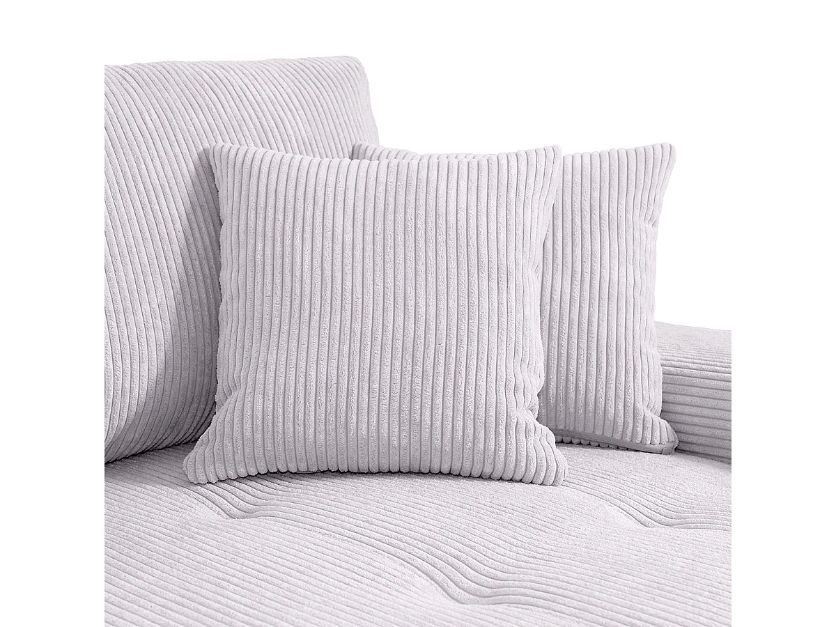 Canapé d'angle convertible droit 4 places coffre Jonas velours côtelé Blanc Cassé