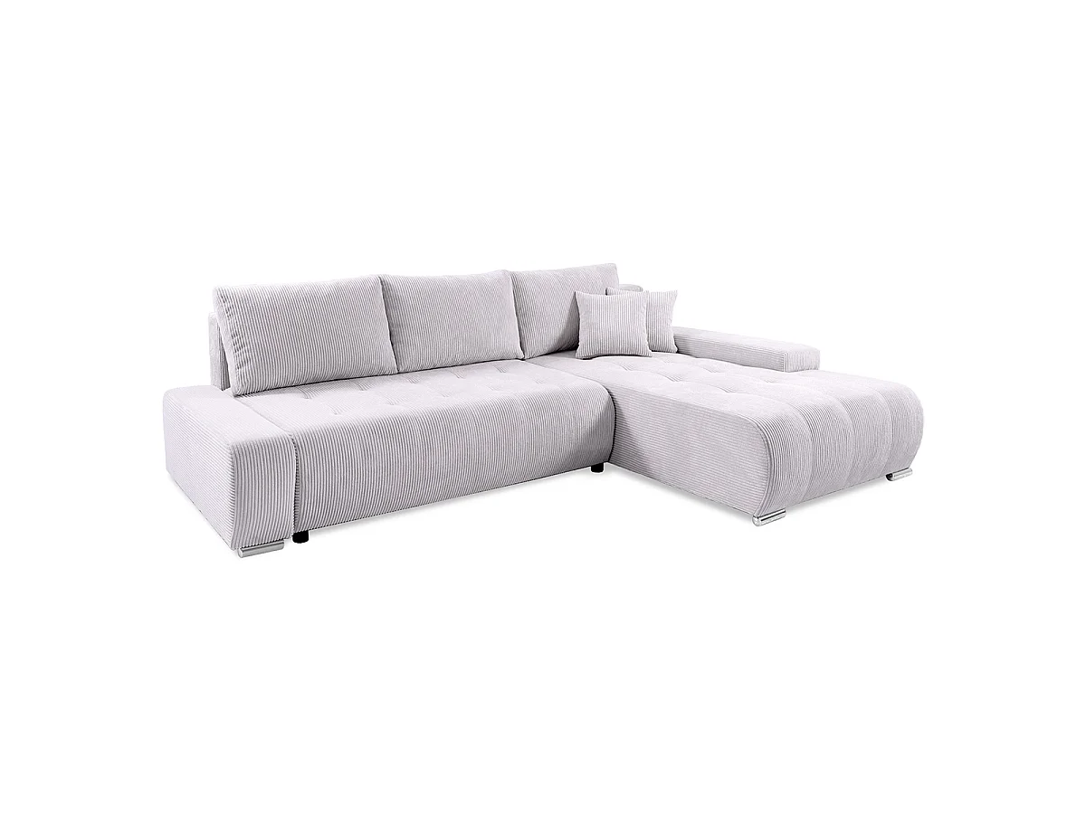 Canapé d'angle convertible droit 4 places coffre Jonas velours côtelé Blanc Cassé