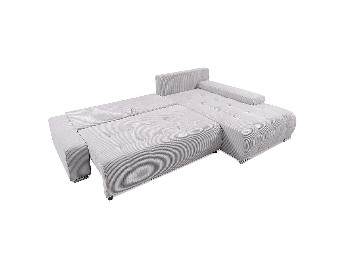 Canapé d'angle convertible droit 4 places coffre Jonas velours côtelé Blanc Cassé