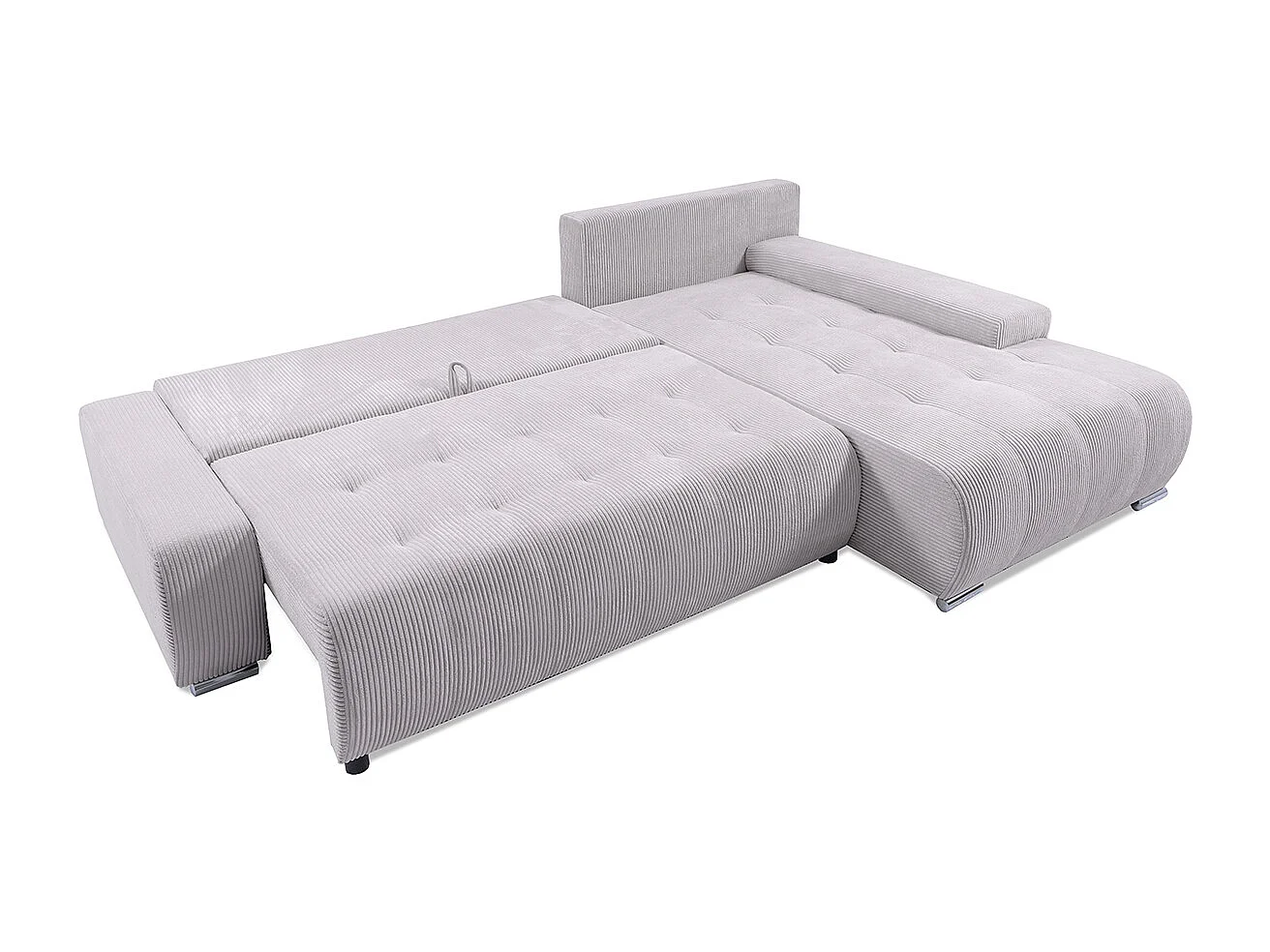 Canapé d'angle convertible droit 4 places coffre Jonas velours côtelé Blanc Cassé