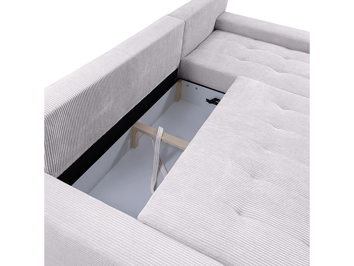 Canapé d'angle convertible droit 4 places coffre Jonas velours côtelé Blanc Cassé