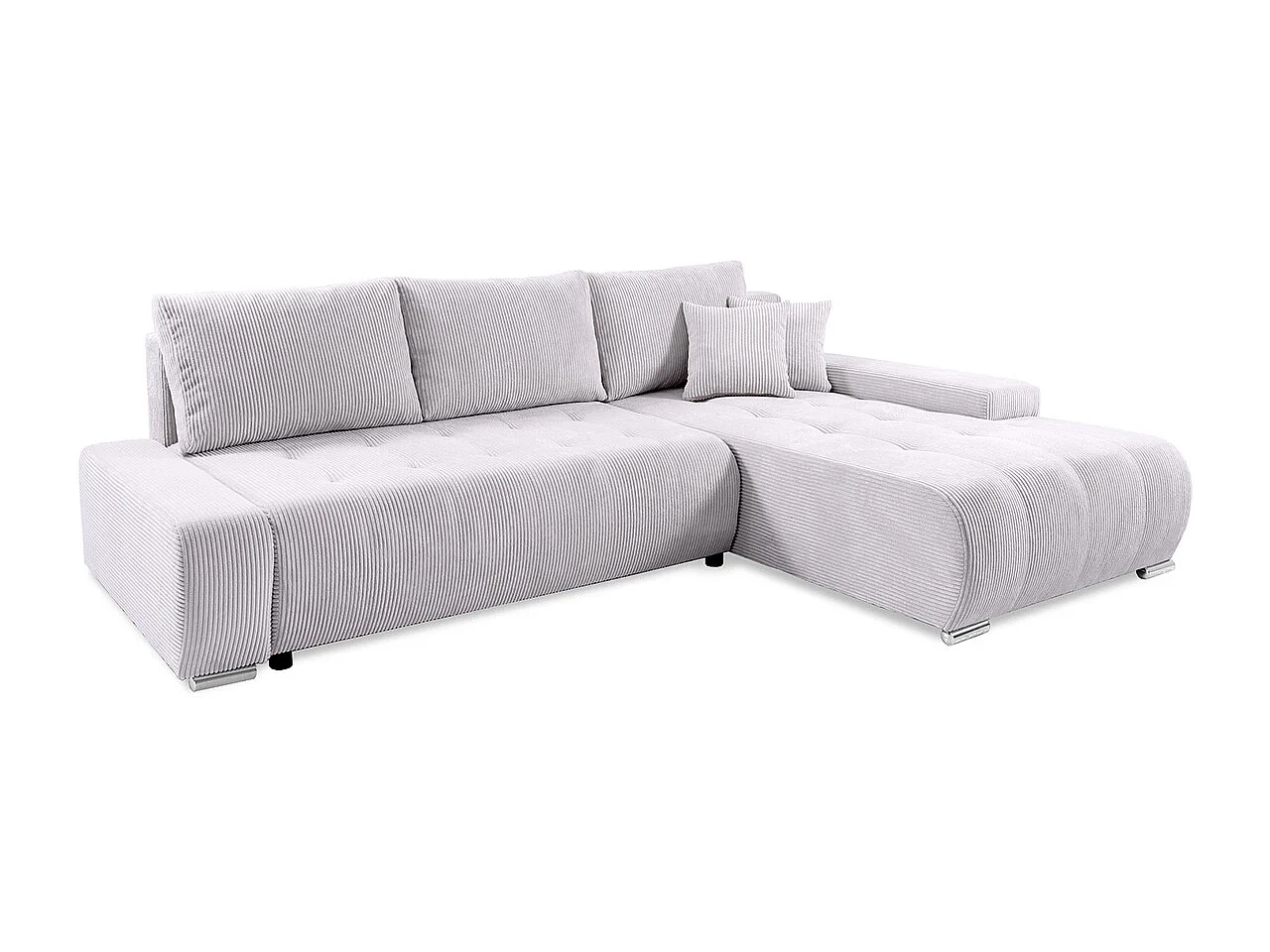 Canapé d'angle convertible droit 4 places coffre Jonas velours côtelé Blanc Cassé