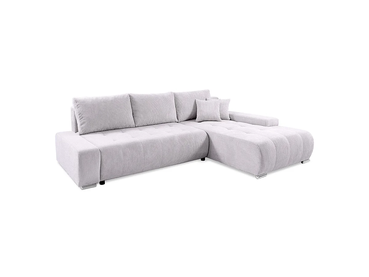 Canapé d'angle convertible 4 places en velours blanc casse JONAS