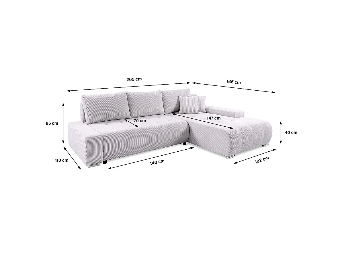 Canapé d'angle convertible 4 places en velours blanc casse JONAS