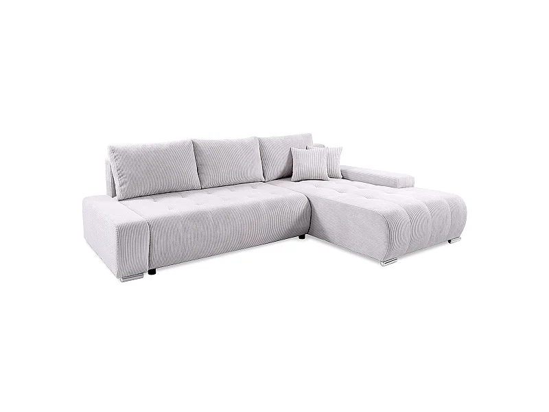 Canapé d'angle convertible droit 4 places coffre Jonas velours côtelé Blanc Cassé