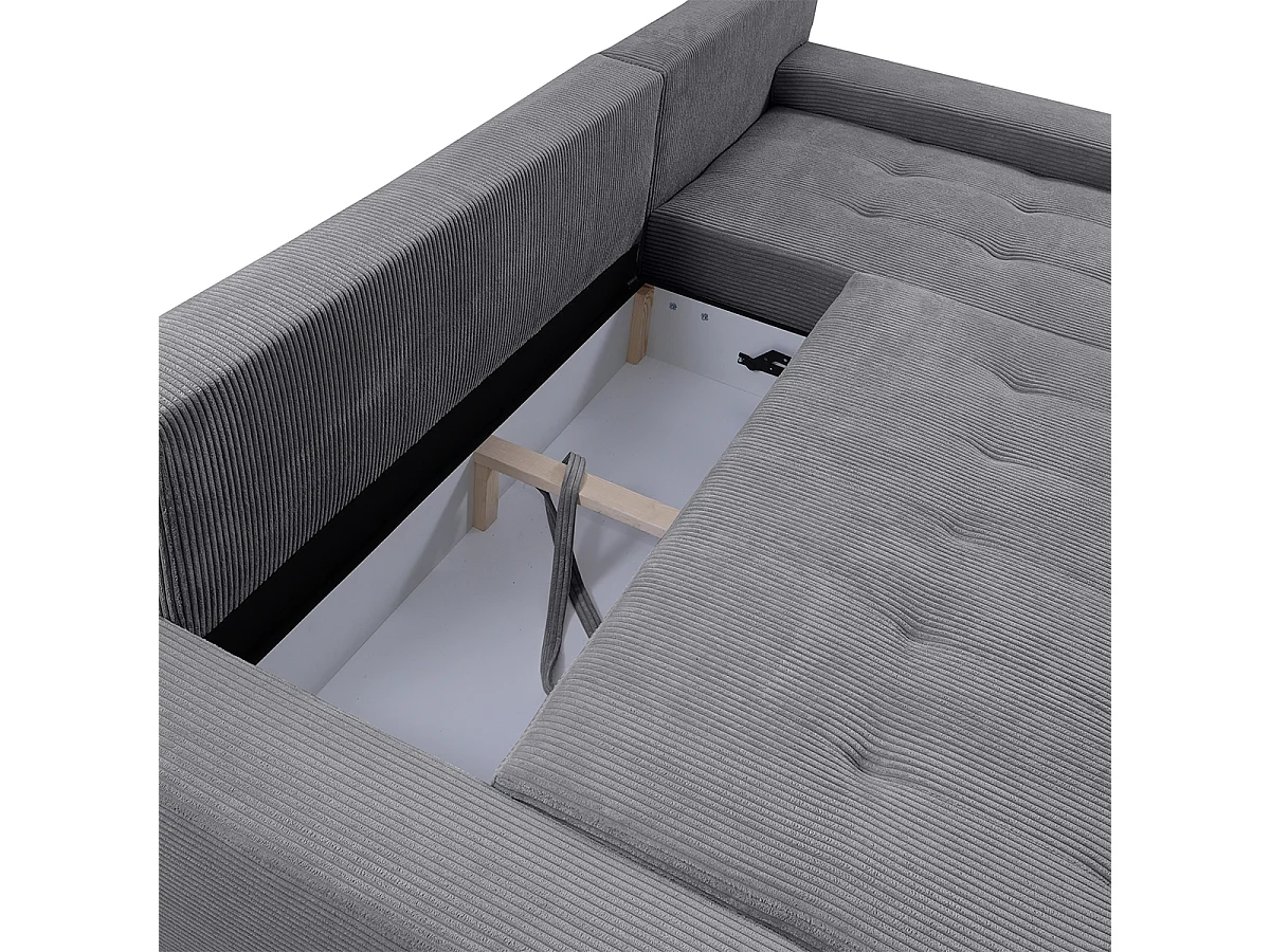 Canapé d'angle convertible droit 4 places coffre Jonas velours côtelé Gris