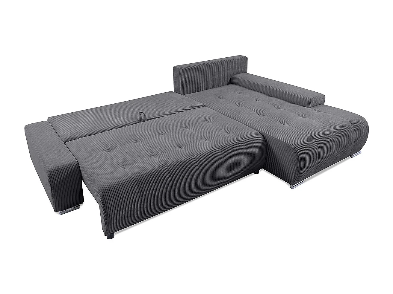 Canapé d'angle convertible droit 4 places coffre Jonas velours côtelé Gris