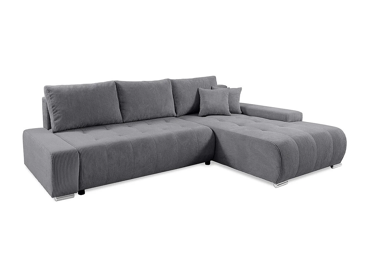 Canapé d'angle convertible droit 4 places coffre Jonas velours côtelé Gris