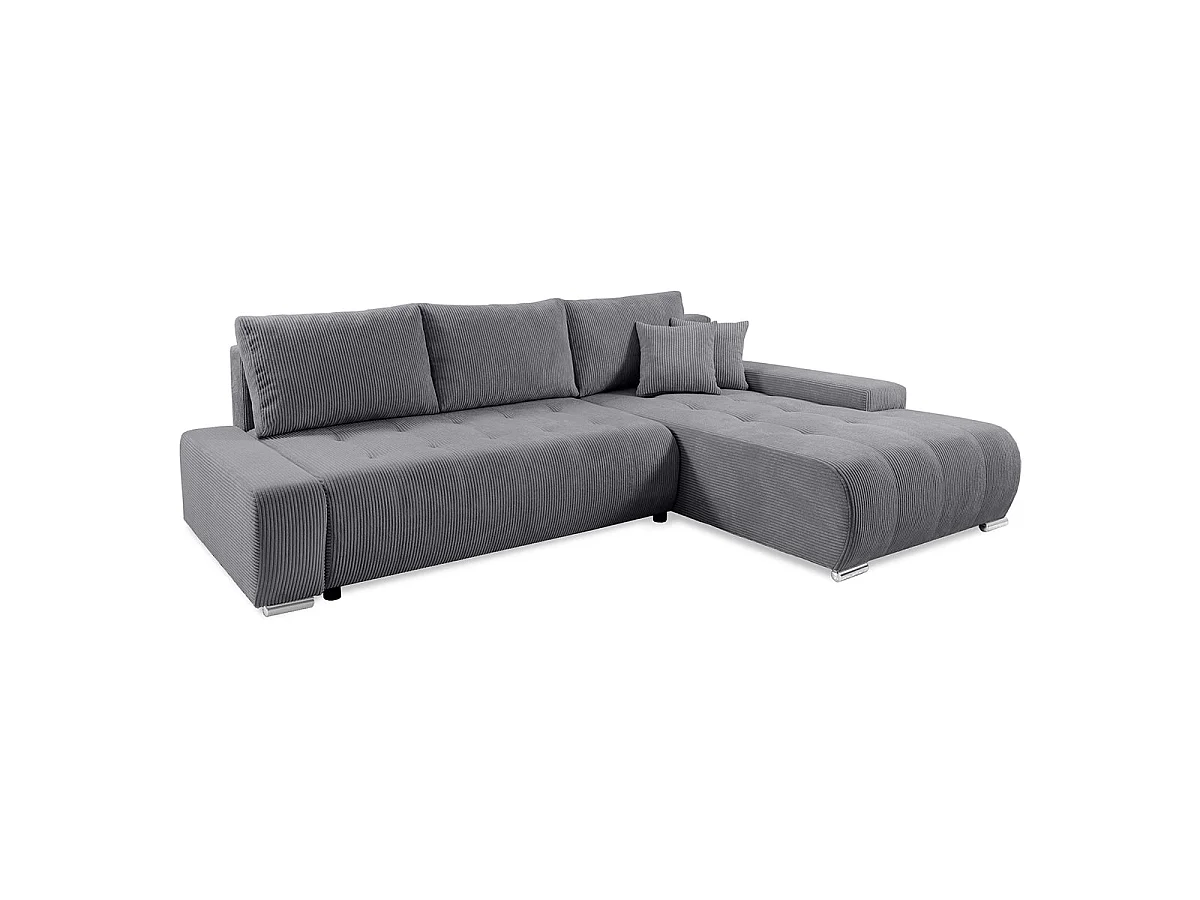Canapé d'angle convertible 4 places avec coffre en velours gris