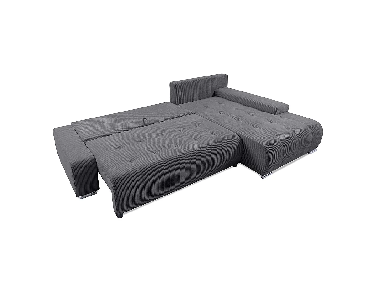 Canapé d'angle convertible 4 places avec coffre en velours gris