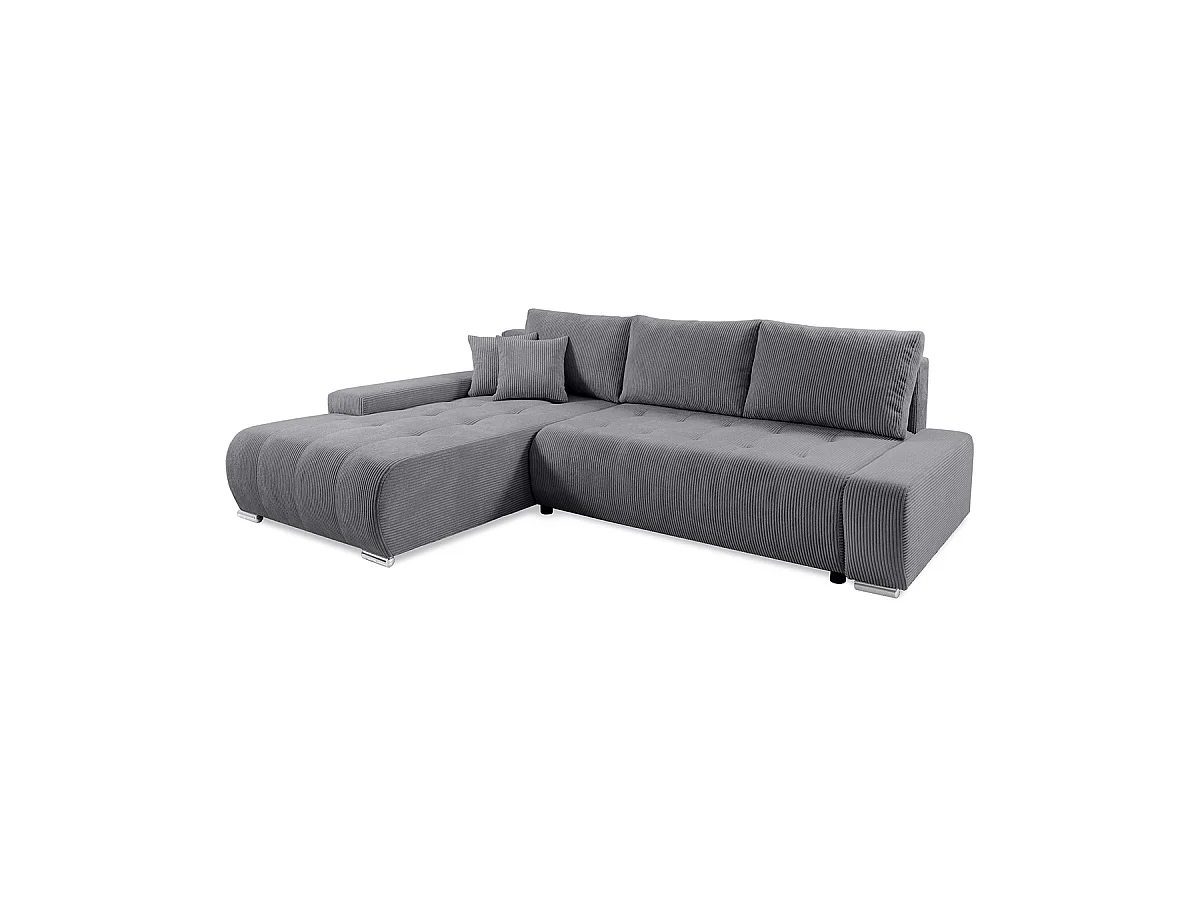 Canapé d'angle convertible gauche 4 places coffre Jonas velours côtelé Gris