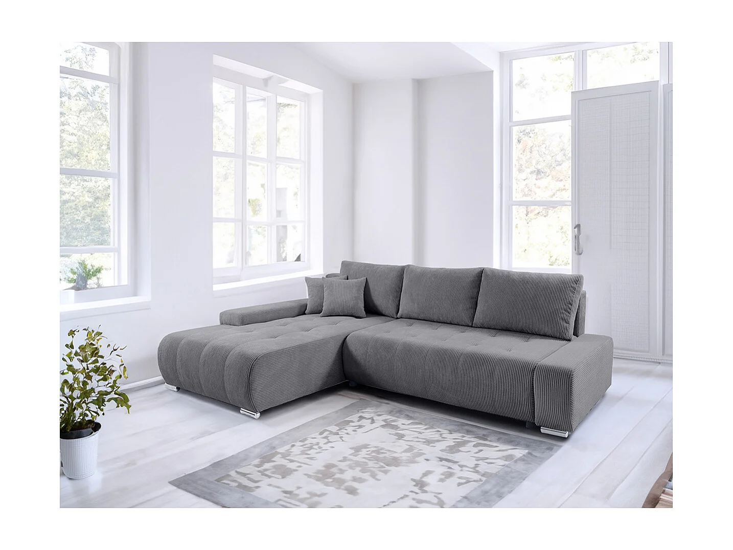 Canapé d'angle convertible gauche 4 places coffre Jonas velours côtelé Gris