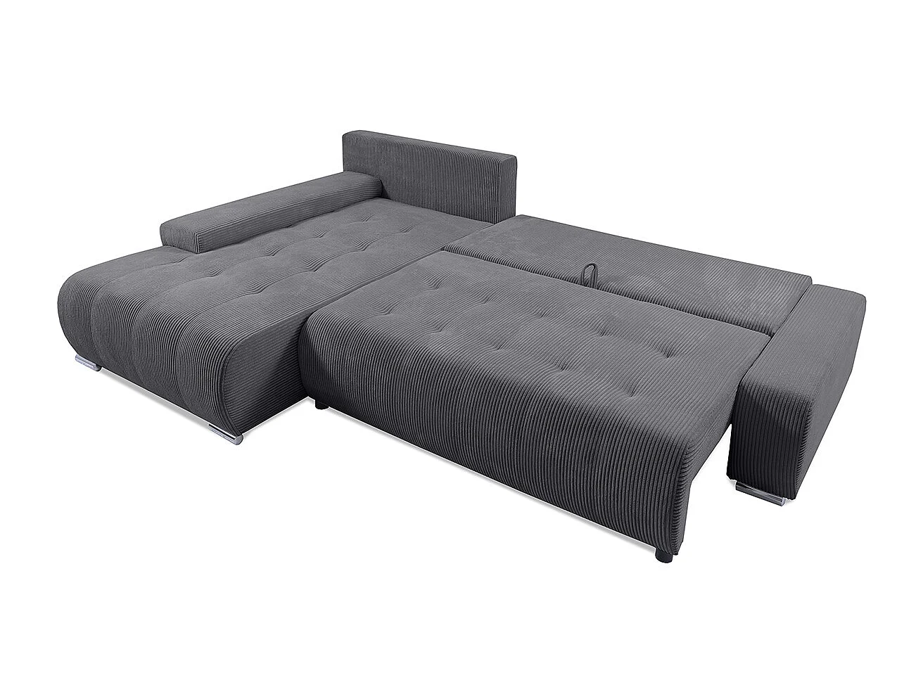 Canapé d'angle convertible gauche 4 places coffre Jonas velours côtelé Gris