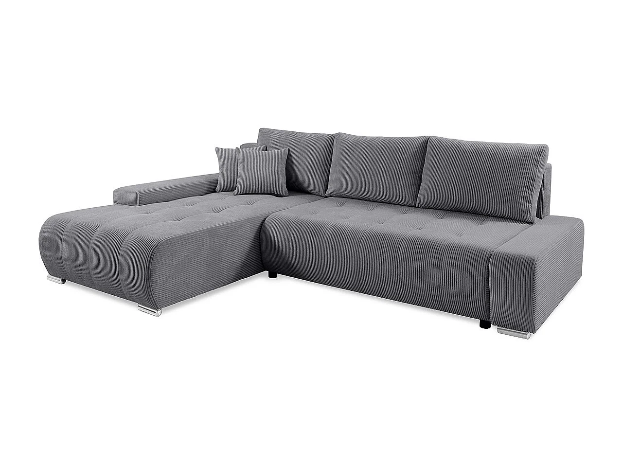 Canapé d'angle convertible gauche 4 places coffre Jonas velours côtelé Gris