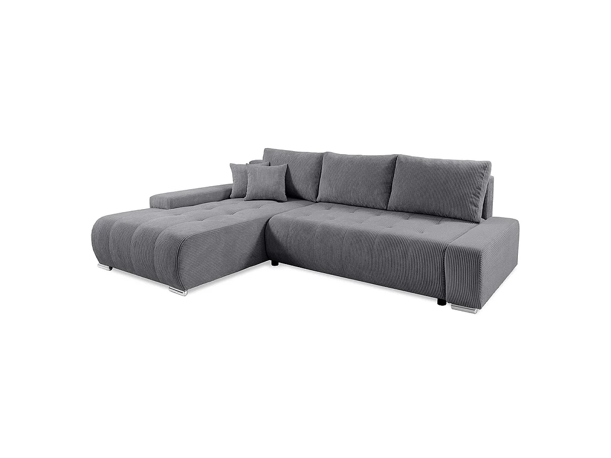 Canapé d'angle convertible 4 places avec coffre en velours gris