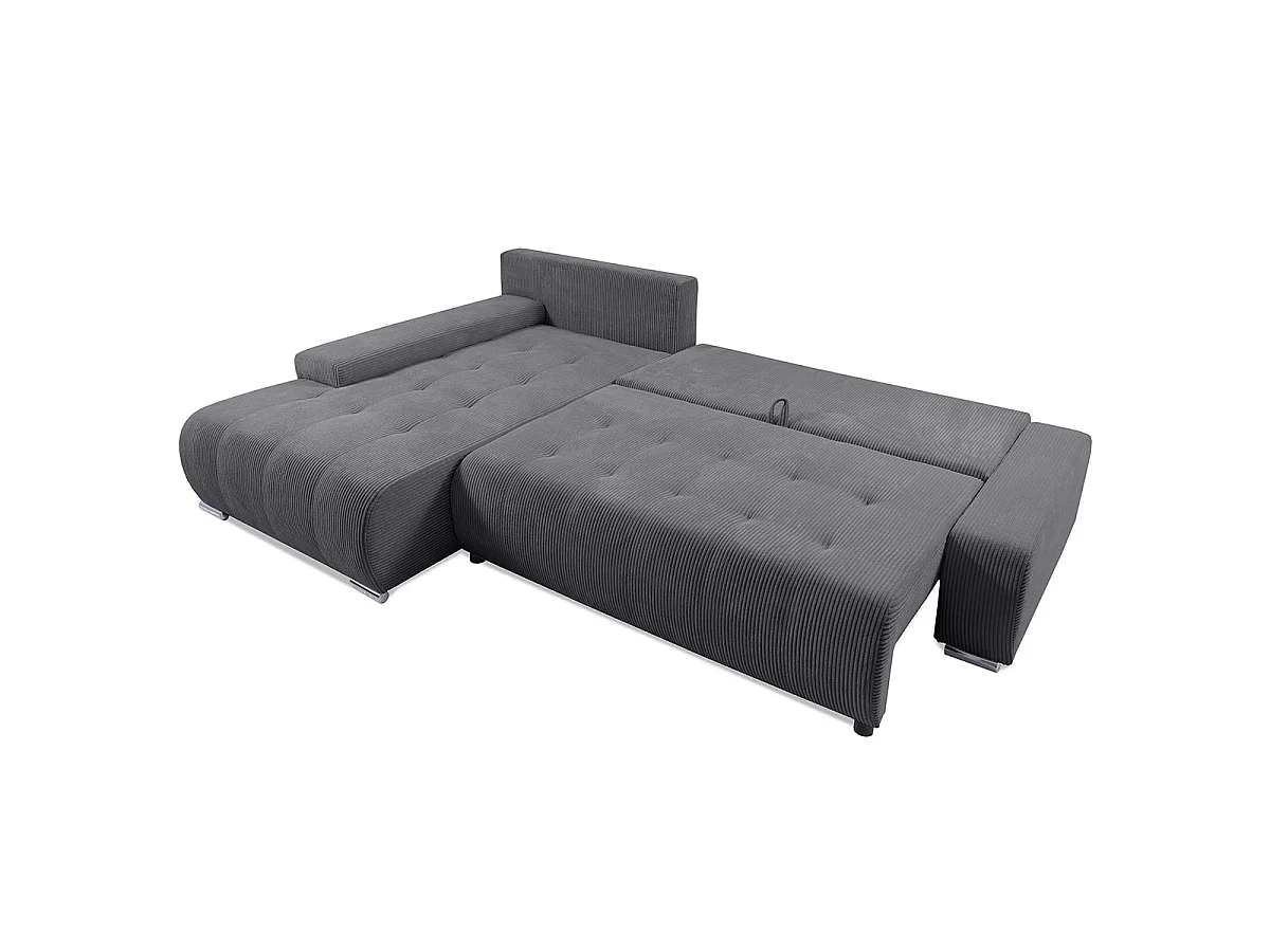 Canapé d'angle convertible 4 places avec coffre en velours gris