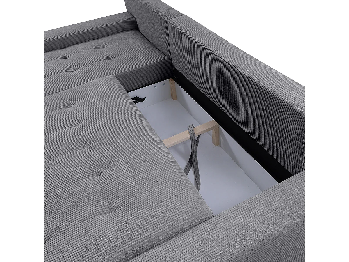 Canapé d'angle convertible 4 places avec coffre en velours gris